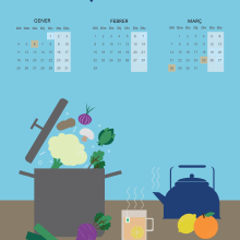 Calendario de frutas estacionales.. Un proyecto de Diseño, Ilustración tradicional y Diseño gráfico de Tània García Jiménez - 10.08.2015