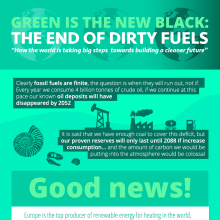 Diseño de infografía: "GREEN IS THE NEW BLACK: THE END OF DIRTY FUELS" . Design Management, Graphic Design, Information Architecture & Information Design project by Manuel Ortiz Domínguez - 02.14.2016