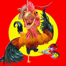 funkey chicken. Traditional illustration, and Art Direction project by John Hogan - 04.19.2015