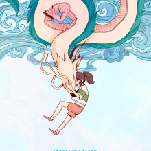 Spirited Away poster. Traditional illustration project by Silvia Gaspar - 02.19.2016