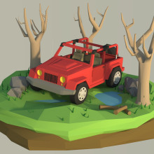 Jeep - Low poly. Un proyecto de 3D de Carla González García - 03.01.2016