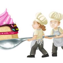 Minichefs con pastel. Ilustração tradicional projeto de mustikka - 15.02.2016