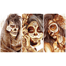 "Sugar Skull" - Ilustraciones con café. Un proyecto de Diseño, Ilustración tradicional, Diseño de personajes, Artesanía, Bellas Artes y Pintura de Nuriamarq (Nuria Salcedo) - 11.04.2016