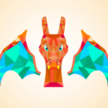 Poly-charizard. Traditional illustration, Fine Arts, and Graphic Design project by Alejandro Abad - 05.09.2016