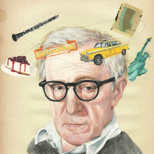Woody Allen. Ilustración para Tentaciones de El País.. Traditional illustration, Editorial Design, and Fine Arts project by Tamara Feijoo - 07.25.2016