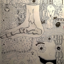 The foot world. Design, Ilustração tradicional, Direção de arte, Design de personagens, Design gráfico, Pintura, Colagem, e Arte urbana projeto de Dani Sanguineti - 26.07.2016