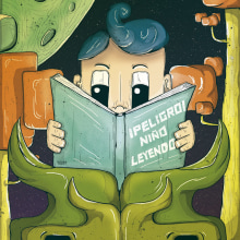 ¡Peligro, niño leyendo!. Traditional illustration, Character Design, and Graphic Design project by Yolanda Pérez Sánchez - 07.26.2016
