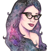 Retro galaxy girl. Traditional illustration project by Isabel Belmonte - 07.30.2016