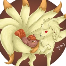 Pokemon - Vulpix & Ninetales. A Design, Illustration, Character Design, Fine Art, Graphic Design, and Painting project by Tamara AG - 09.03.2016