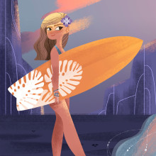 Surfer Girl. Traditional illustration, Character Design, and Fine Arts project by Lydia Sánchez Marco - 09.25.2016