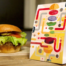 Receta ilustrada de una hamburguesa. Traditional illustration, Art Direction, Cooking & Infographics project by Erik Gonzalez - 09.26.2016