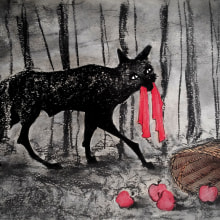 Y... el lobo se encontró a caperucita.. Traditional illustration, and Fine Arts project by Elvira Miguel Domínguez - 09.18.2016