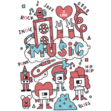 Music -  I Love. Design, Ilustração tradicional, e Direção de arte projeto de David Sean - 26.10.2016