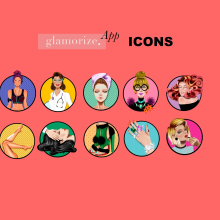 Glamorize Icon Set Design. Un proyecto de Diseño, Ilustración tradicional, Diseño de personajes, Moda, Diseño gráfico, Pintura, Escenografía y Redes Sociales de CLAU CLAU - 16.11.2016