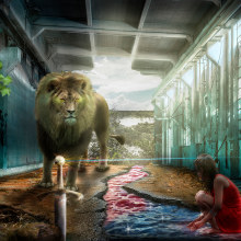 Mi Proyecto del curso: Secretos del fotomontaje y el retoque creativo: El León y la chica de rojo. . Un proyecto de Diseño de personajes de Jorge Montoya - 01.01.2017