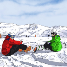 Ilustración snowboarders. Traditional illustration, Marketing, and Painting project by Ester Arráez Medina - 01.30.2017