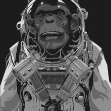 Mono Astronauta . Ilustração tradicional projeto de Jafet Guido Valverde - 31.01.2017