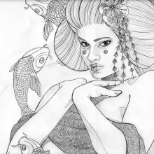 Geisha. Ilustração tradicional projeto de Ana Belén Vázquez Ostos - 01.03.2016