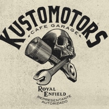 KUSTOMOTORS Cafe garage . Traditional illustration, Br, ing, Identit, T, and pograph project by Abraham García - 02.11.2016