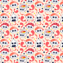 Sushi Patterns. Traditional illustration, Graphic Design, and Painting project by André Gijón - 02.23.2017