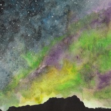 Mi Proyecto del curso: Técnicas modernas de Acuarela.  Aurora boreal y galaxia . Traditional illustration project by sandrarosmarino - 03.23.2017