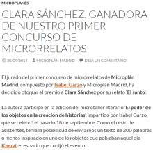 Primer premio en concurso de microrrelatos.. Un proyecto de Cop y writing de Clara Sánchez Sanz - 10.11.2015