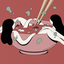 "Chinese Soup" Ilustración inspirada en el disco “Moon Safari, 1998” del grupo francés Air.. Design, Ilustração tradicional, Design gráfico e Ilustração vetorial projeto de Hugo Giner - 05.06.2017