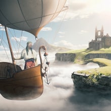 Castle in the sky - Matte painting. Traditional illustration, Photograph, Collage, and Film project by Jose Miguel Gordaliza - 07.20.2017