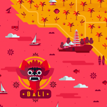 Map of Bali. Design, Traditional illustration, and Vector Illustration project by Hugo Puente - 07.20.2017