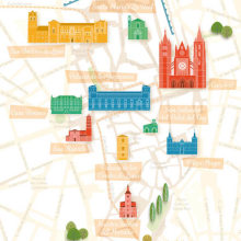 Mapa turístico ilustrado de León. Design gráfico projeto de Ángel de Marcos López - 01.07.2020