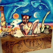 Otro trabajo que he hecho anteriormente "Bastet y otras mitologías egipcias". Un projet de Illustration traditionnelle de #carmelidibuja - 20.11.2016