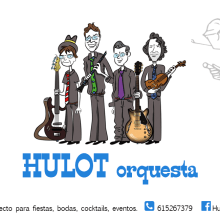 Cartel para grupo musical HULOT orquesta. Ilustração tradicional e Ilustração vetorial projeto de Paco Fernandez Arriero - 28.08.2017