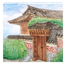 Corea del Sur - Ilustración . Ilustração tradicional, e Pintura projeto de Samantha Salmeron - 10.03.2017