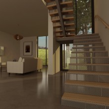 Detalle escalera. 3D, Arquitetura, e Design de interiores projeto de Dnea studio - 14.11.2017