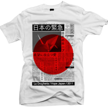 Direction and design for a new t shirt for a new project of la drogheria "Emergency for Japan". Ilustração tradicional, e Design gráfico projeto de Flavio Ventre - 07.01.2013