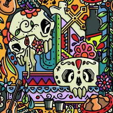Día de muertos. Ilustração tradicional, e Pattern Design projeto de Tanit Castán - 18.12.2017