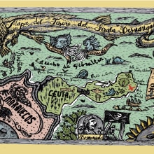 "El Mapa del Tesoro del Pirata Desnarigado"  Primer Premio de Ilustración . Projekt z dziedziny Design, Trad, c, jna ilustracja,  Animacja, Projektowanie postaci, Edukacja,  Sztuki piękne, Projektowanie gier i Komiks użytkownika Gemma RM - 18.12.2017