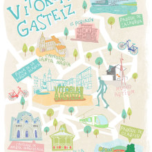 Mapa ilustrado Vitoria-Gasteiz. Un proyecto de Ilustración tradicional y Diseño gráfico de Elena Sanabria - 17.01.2018