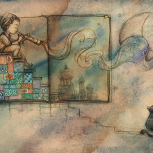 Duduk Café. Ilustración para cuento infantil.. Traditional illustration, Character Design, Editorial Design, Education, Fine Arts, and Painting project by Henar Jiménez - 02.05.2018
