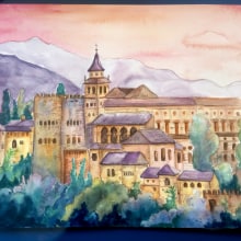 Alhambra-en-Primavera. Traditional illustration, Fine Arts, and Painting project by Henar Jiménez - 02.05.2018