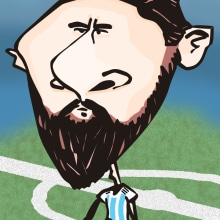 Caricatura Lionel Messi. Traditional illustration, and Vector Illustration project by Fernando Otero - 02.18.2018