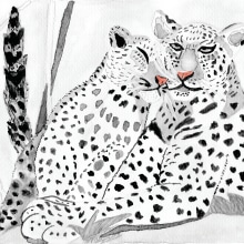 Mama leoparda y leopardito mimoson. Traditional illustration project by Cassandra Sicre - 02.26.2018
