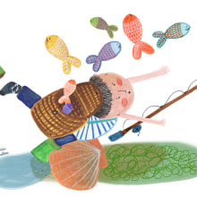 Don Hipo se fue a pescar. Ilustração tradicional projeto de Patricia Cornellana - 04.04.2018