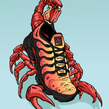 Scorpion Nike Air VaporMax Plus Black Orange Crimson - Sneaker Art. Traditional illustration, and Vector Illustration project by Marcos Cabrera - 04.06.2018