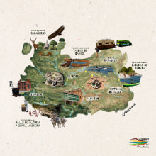 Mapa Caminos del Guadiana. Ilustração tradicional, Design de informação, Pintura e Infografia projeto de Carlos Mugica Ortiz - 06.04.2018