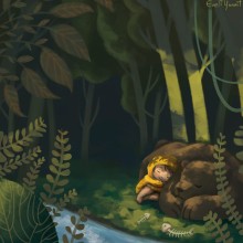 Bear and child on the forest. Un proyecto de Ilustración tradicional de Evelt Yanait - 10.01.2018