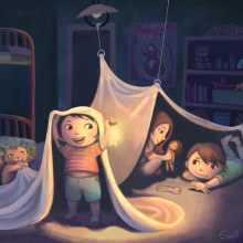 Kids at night - shelter. Un proyecto de Ilustración tradicional de Evelt Yanait - 20.02.2018