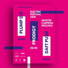 Carteles y merchandising para Electric Festival. Design editorial, Design gráfico, e Tipografia projeto de Guillermo Castañeda - 20.04.2018