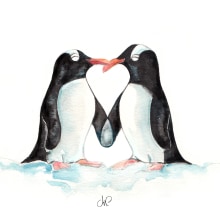 Amor pingüino. Traditional illustration project by Henar Jiménez - 05.10.2018