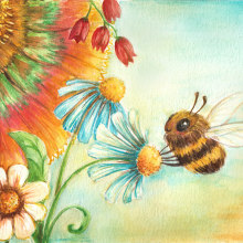 Happy Little Bee. Traditional illustration project by Henar Jiménez - 05.10.2018